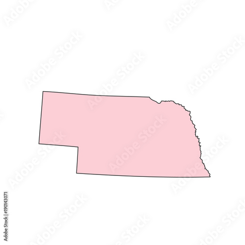 Nebraska map isolated on white background silhouette. Nebraska USA state