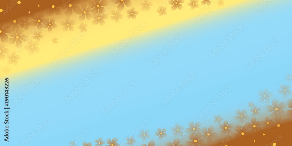 frame of delicate brown flowers on a yellow blue gradient