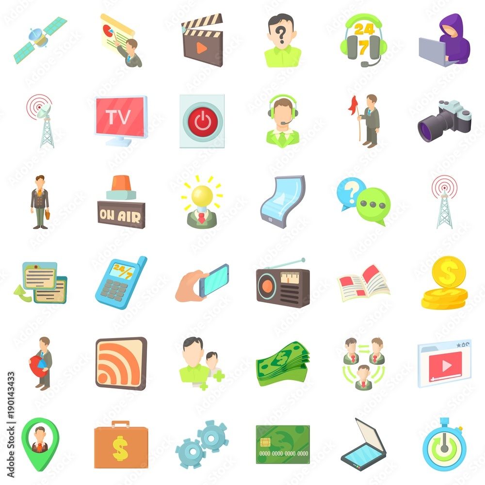 Media representatives icons set, cartoon style Media representatives icons set, cartoon style