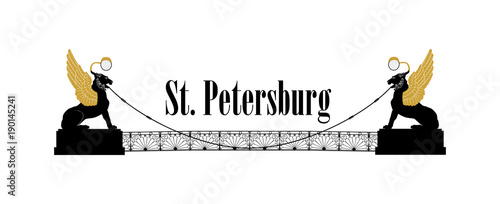 St. Petersburg city symbol, Russia. Winged lions bridge Russian Landmark icon photo