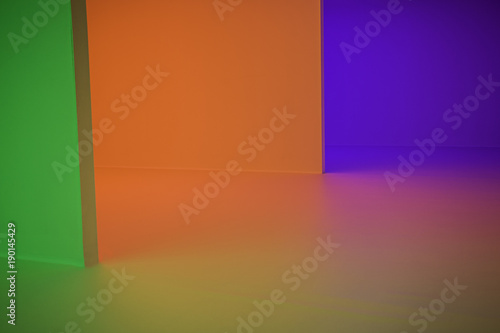 Walls illuminated with colored lights