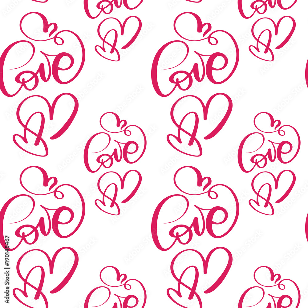 Seamless pattern with hand painted Valentine love and heart. Vector illustration Valentines Day, wedding, birthday greeting card Seamless pattern with hand painted Valentine love and heart. Vector illustration Valentines Day, wedding, birthday greeting card