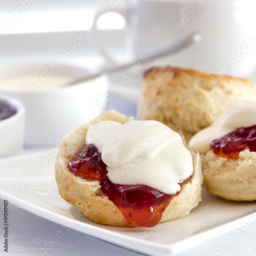 Scones with Strawberry Jam and Cream Devonshire Tea