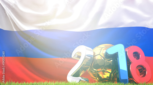 flag of Russia soccer football with green grass symbol 3d rendering