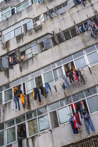 Decayed apartment building in the outskirts of Shenzhen, neighboring Hong Kong, China