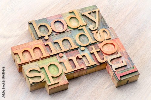 Canvas Print body, mind, spirit and soul word abstract in wood type