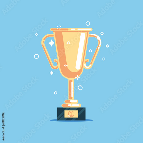 Gold cup flat vector illustration. Shining golden award icon. Trophy for first place in the contest.