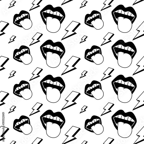 seamless pattern mouth tongue out rock and roll retro vector illustration