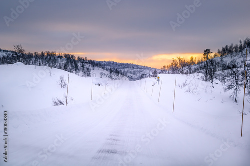 Icy Road During Winter in Snow and ice