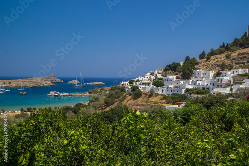 View for a Lindos City and the bay at Rhodes Island
