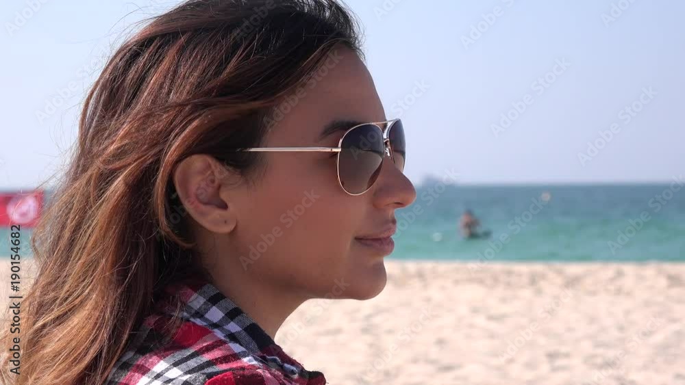Portrait of young lady enjoying vacation on the beach visit exotic place holiday
