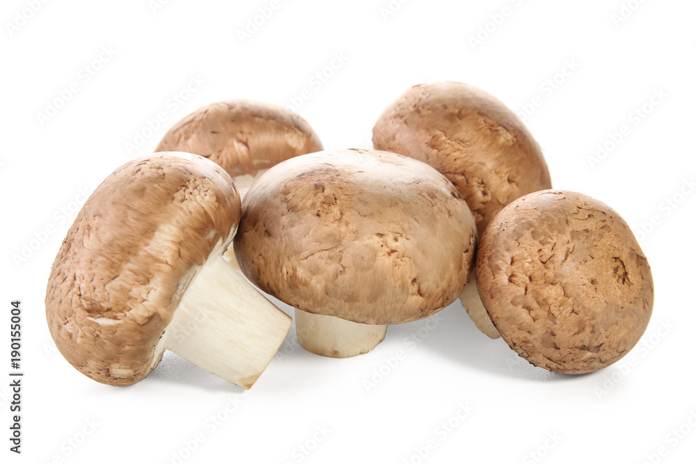 Raw cremini mushrooms on white background Raw cremini mushrooms on white background