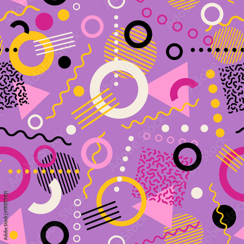 Retro seamless 1980s inspired memphis pattern background. vector illustration