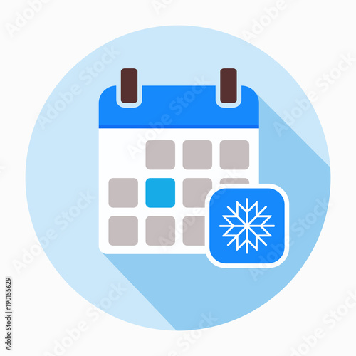 Calendar with snowflake icon vector.