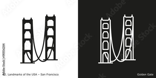 Golden Gate Bridge Icon - San Francisco. Famous American landmark icon in line and glyph style.