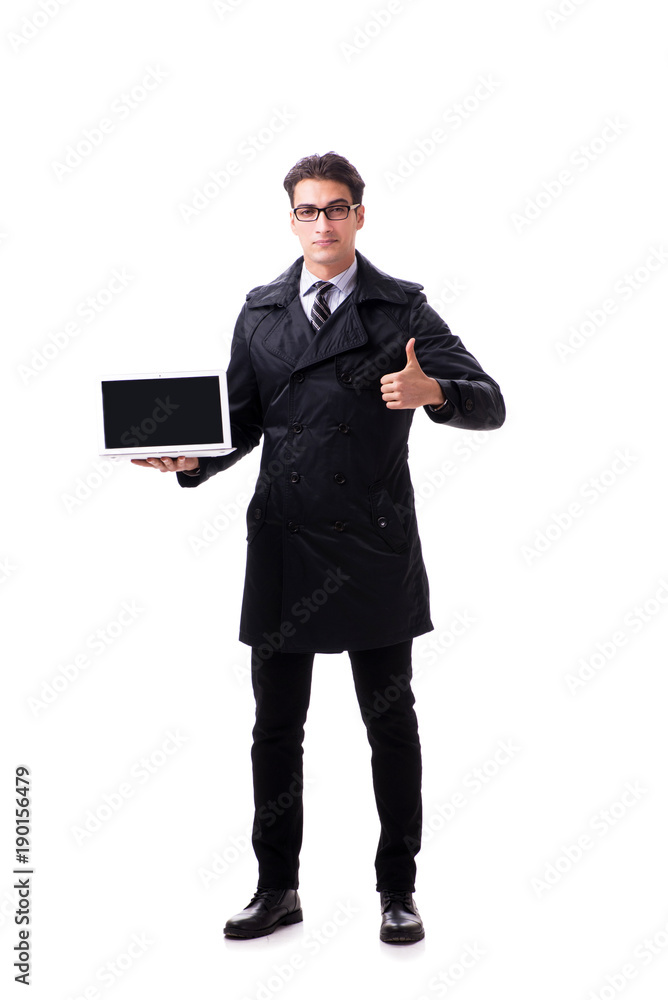 Young businessman with laptop isolated on white background Young businessman with laptop isolated on white background