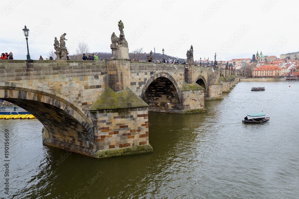 Prague historical center with Charles bridge and Vltava river, Czech Republic
