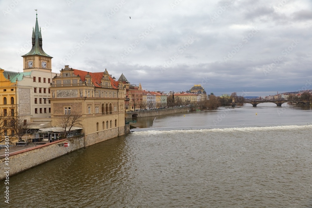 Fototapeta premium View of Prague National Theater with Vltava river, Czech Republic