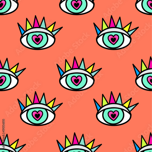 Abstract seamless sport eyes pattern for girls, boys. Creative sport vector pattern with psychodelic eyes. Funny eyes pattern for textile and fabric. Fashion sport style. Background for kids, girls