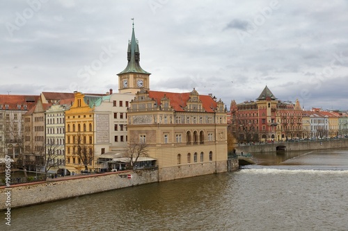 View of Vltava riverbank and Novotny Lavka, Prague Czech Republic © martinh76