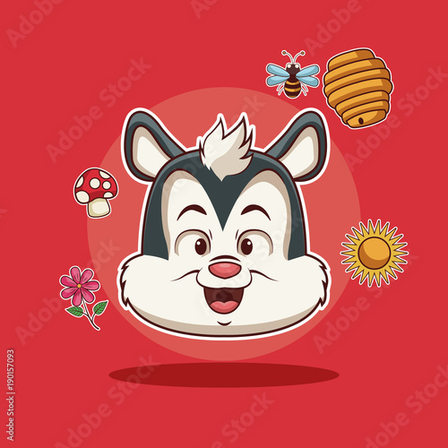 Skunk cartoon head icon vector illustration graphic design