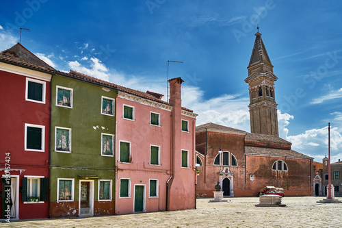 Burano island, Venice, Italy. Parrocchia San Martino Vescovo church on Piazza Baldassarre Galuppi. Venice, Italy photo