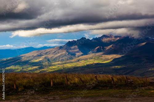 Andean Ecuadorian landscape, where you can see the relief, the fields and the peaks