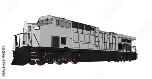 Modern diesel railway locomotive with great power and strength for moving long and heavy railroad train. Vector illustration with outline stroke lines.