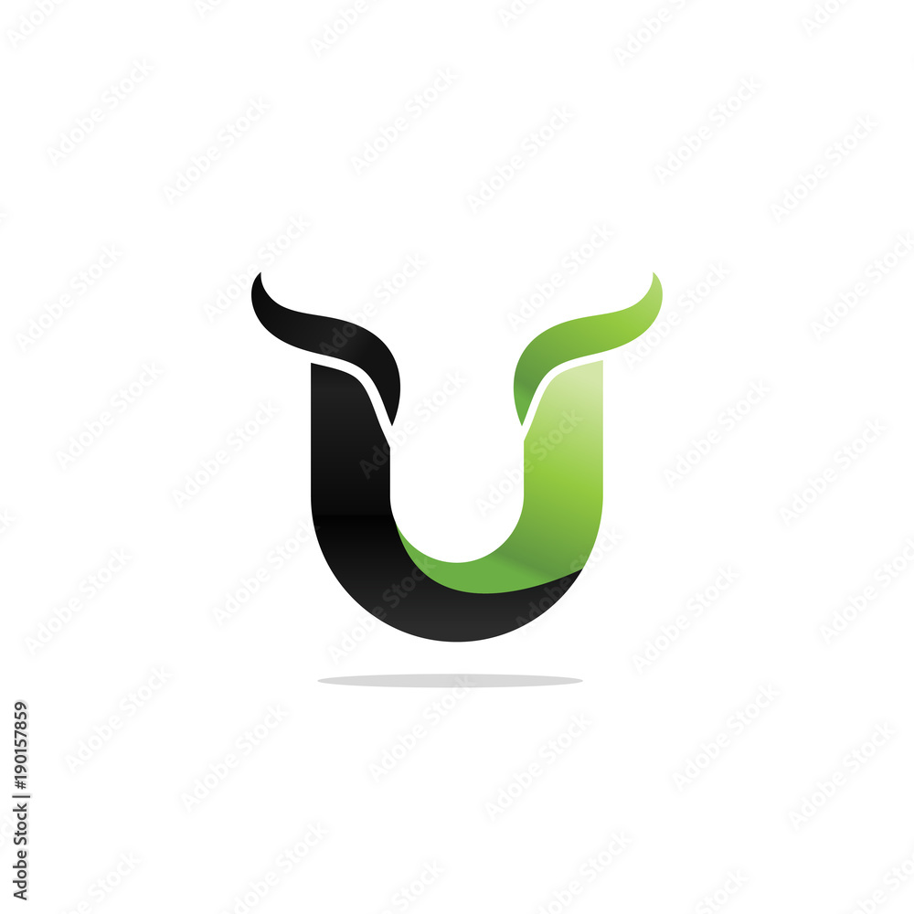 Elegant letter U with black and green gradient color Elegant letter U with black and green gradient color