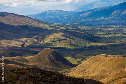 Andean Ecuadorian landscape, where you can see the relief, the fields and the peaks