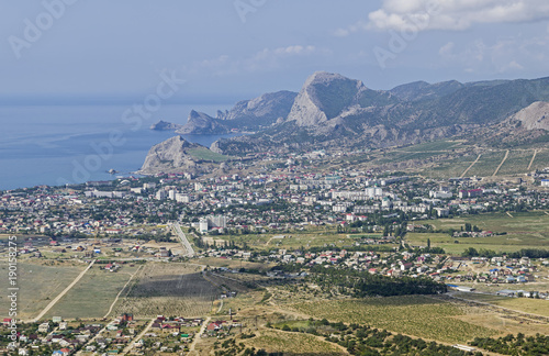 Areal view of a resort town on the Black Sea coast of the Crimea. September. photo