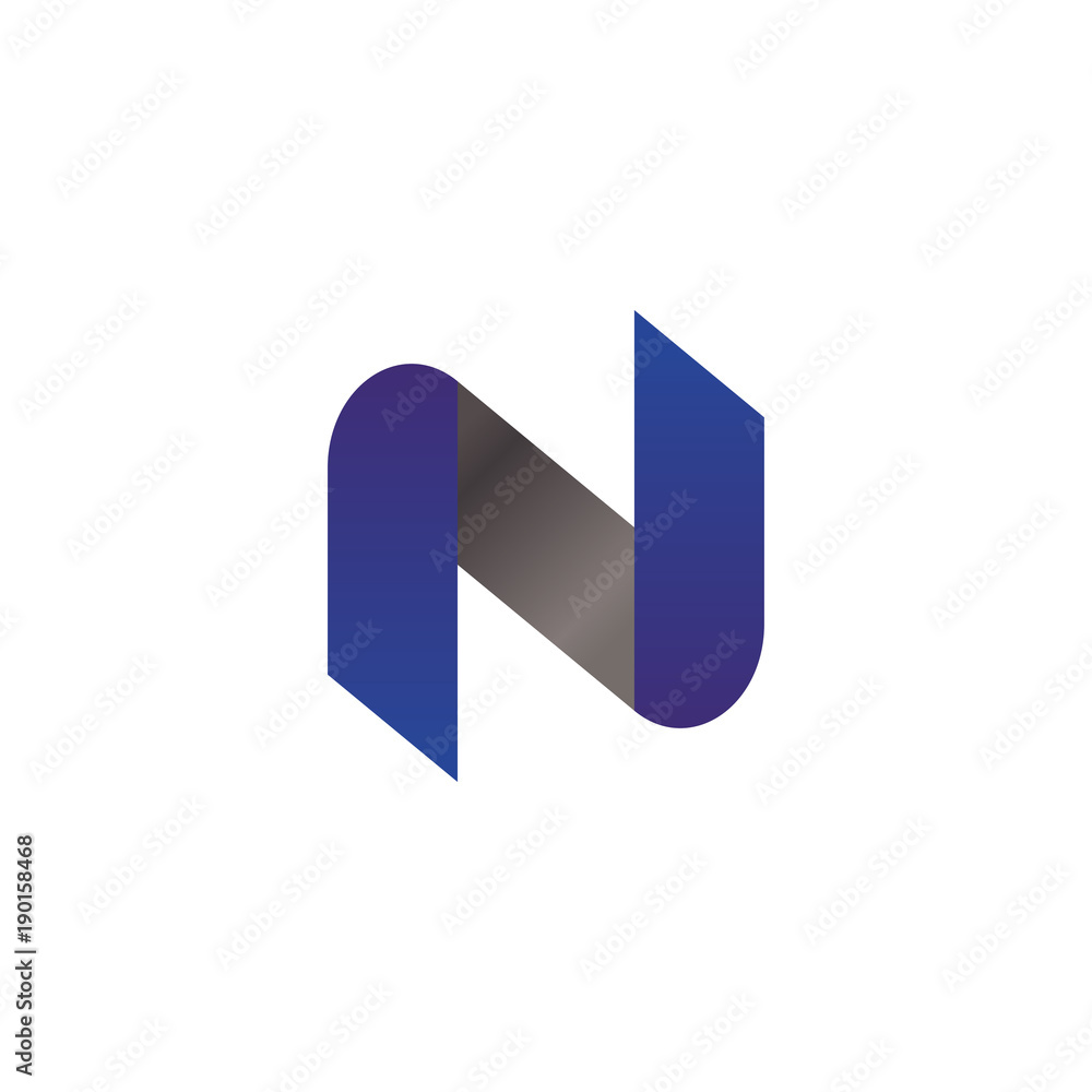 Abstract ribbon form letter N with gradient blue and grey color