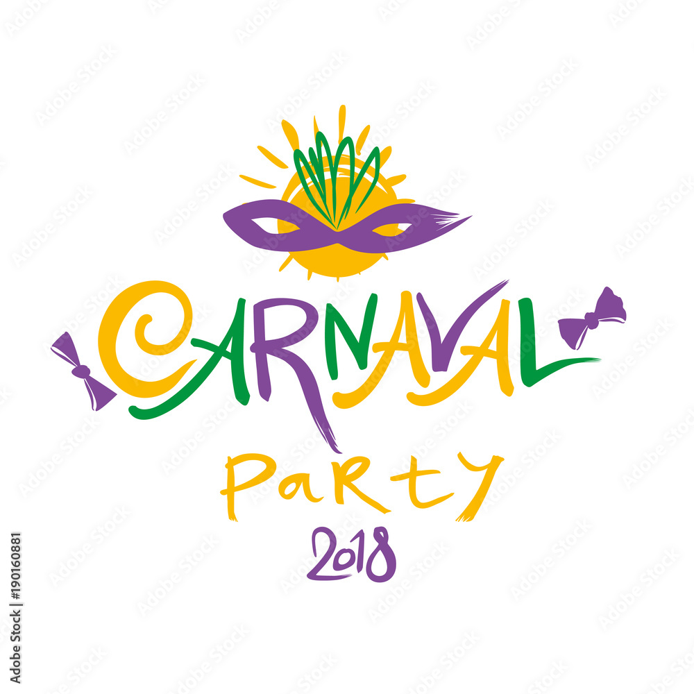 Obraz premium Colorful Carnival party 2018. Motley title with Mask.