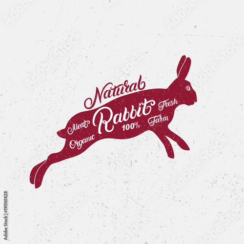 Rabbit silhouette and hand written lettering words rabbit, farm, fresh, natural, organic. photo