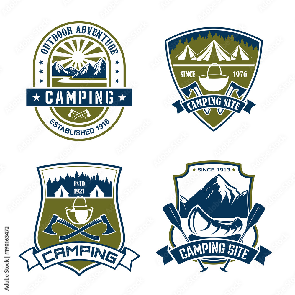 Vector icons for camping site mountain adventure