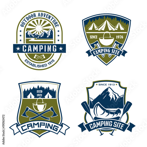 Vector icons for camping site mountain adventure