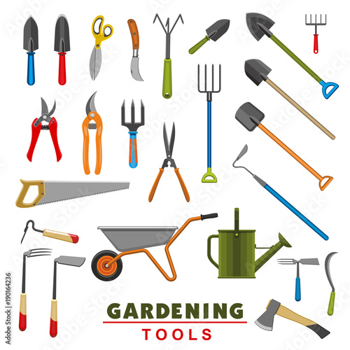 Vector isolated icons of farm gardening tools