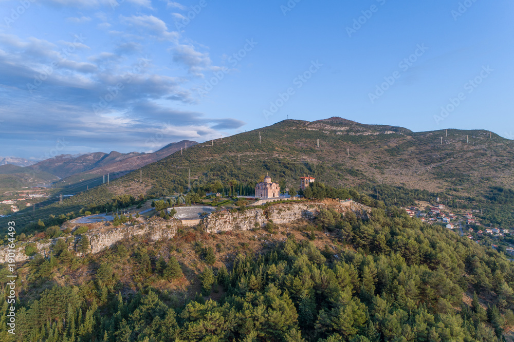  Aerial view of the monastery Hercegovacka Gracanica in Trebinje. Bosnia and Hercegovina. 