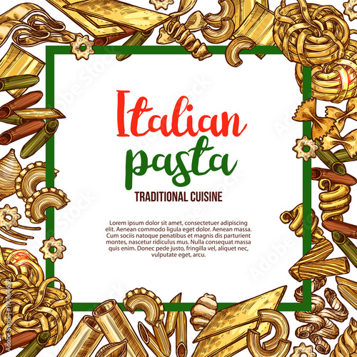 Vector pasta sketch poster for Italian cuisine