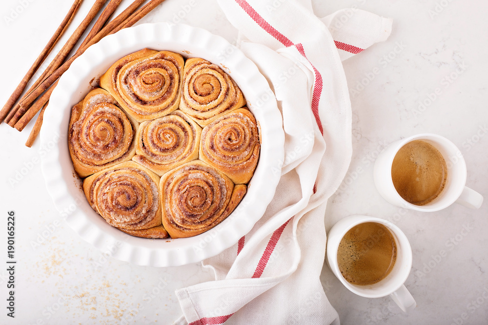 Cinnamon rolls in a baking dish