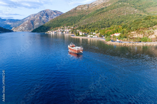 Aerial view on Lepetane Ferry. Montenegro.  photo