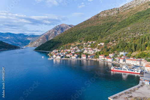 Aerial view on Lepetane Ferry. Montenegro. 