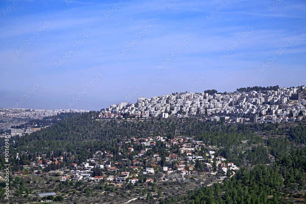 Obraz premium Panoramic view of west Jerusalem suburbs