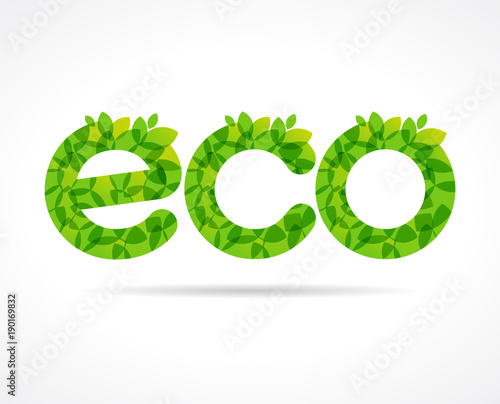 ECO green leaf logo. Eco food, organic bio products label. Vector green leaves lettering design template for ecology business