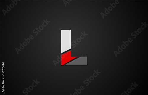 Design of alphabet letter logo with red white and black color