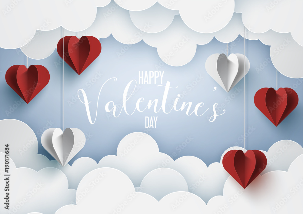 Paper art of love and valentine's day with origami heart.Vector illustration Eps10.