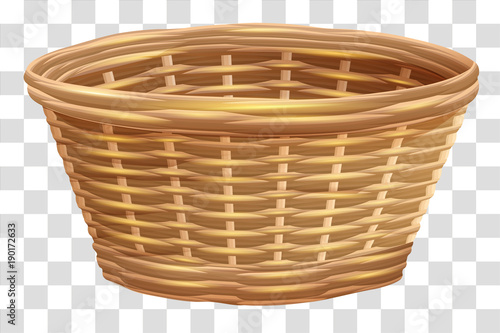 Empty wicker basket for flowers. Nest on transparent background