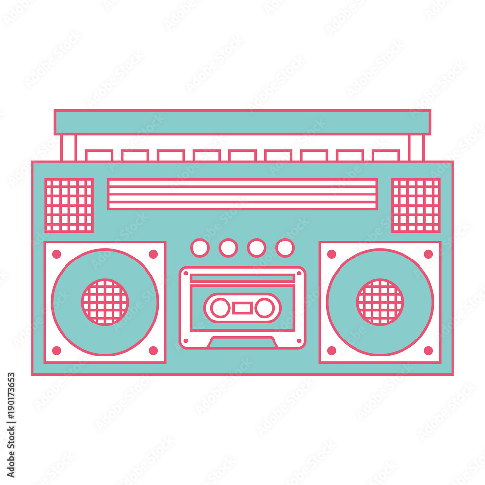 retro stereo cassette player music recorder vector illustration green and red line image