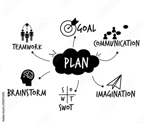Plan icons set for business with black and white illustration design