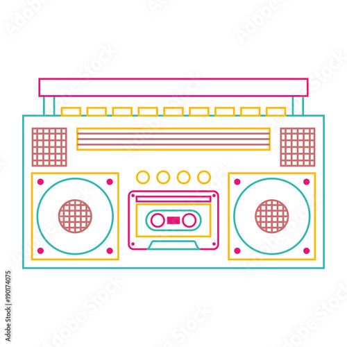 retro stereo cassette player music recorder vector illustration color line image
